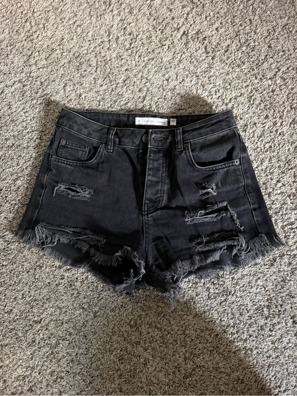 Distressed Black Denim Cutoff Shorts